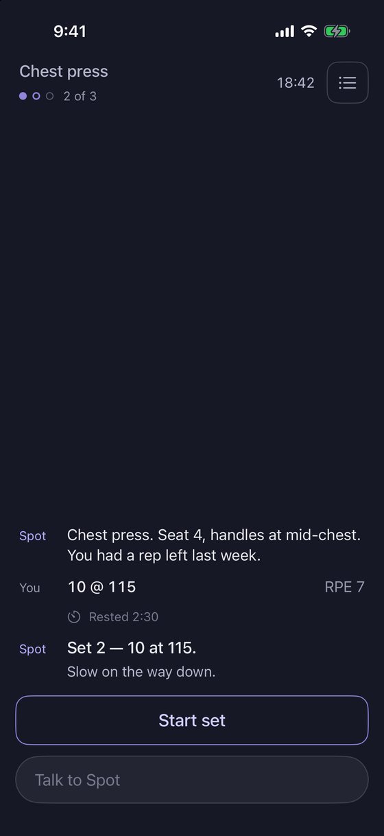Mid-workout chat with Spot during chest press