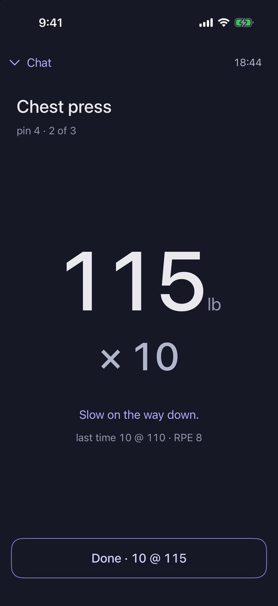 A set in progress: 115 lb by 10 reps